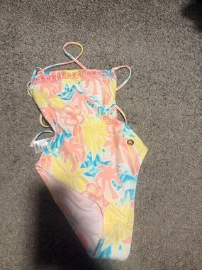 Pink Palm Puff Tropical Print Caya One-Piece Swimsuit. Out of stock online